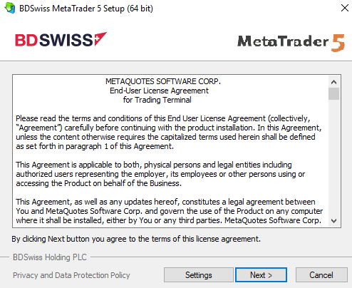 MT5 BDSwiss Trading Installation